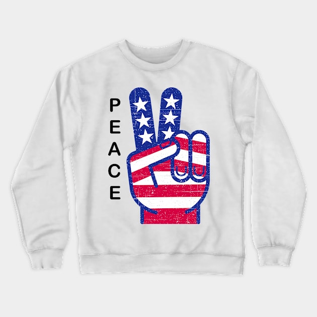 PATRIOTIC PEACE SIGN RED WHITE AND BLUE RETRO (word: PEACE) Crewneck Sweatshirt by Long-N-Short-Shop